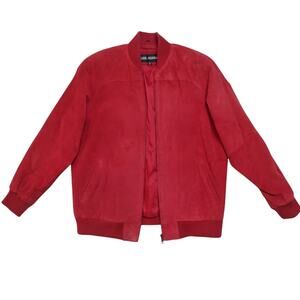 LUIS ALVEAR Vintage Red Suede Coat Bomber Jacket Size M Oversized Retro 90s Y2K